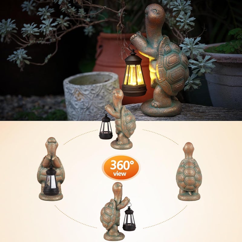 Roundot Store Turtle Solar Powered Outdoor Garden Statue, Resin Statue with Solar Light Lantern, Decorative Lawn, Yard Outdoor Turtle Decoration. Unique Home Decoration, Gifts for Women - Image 5